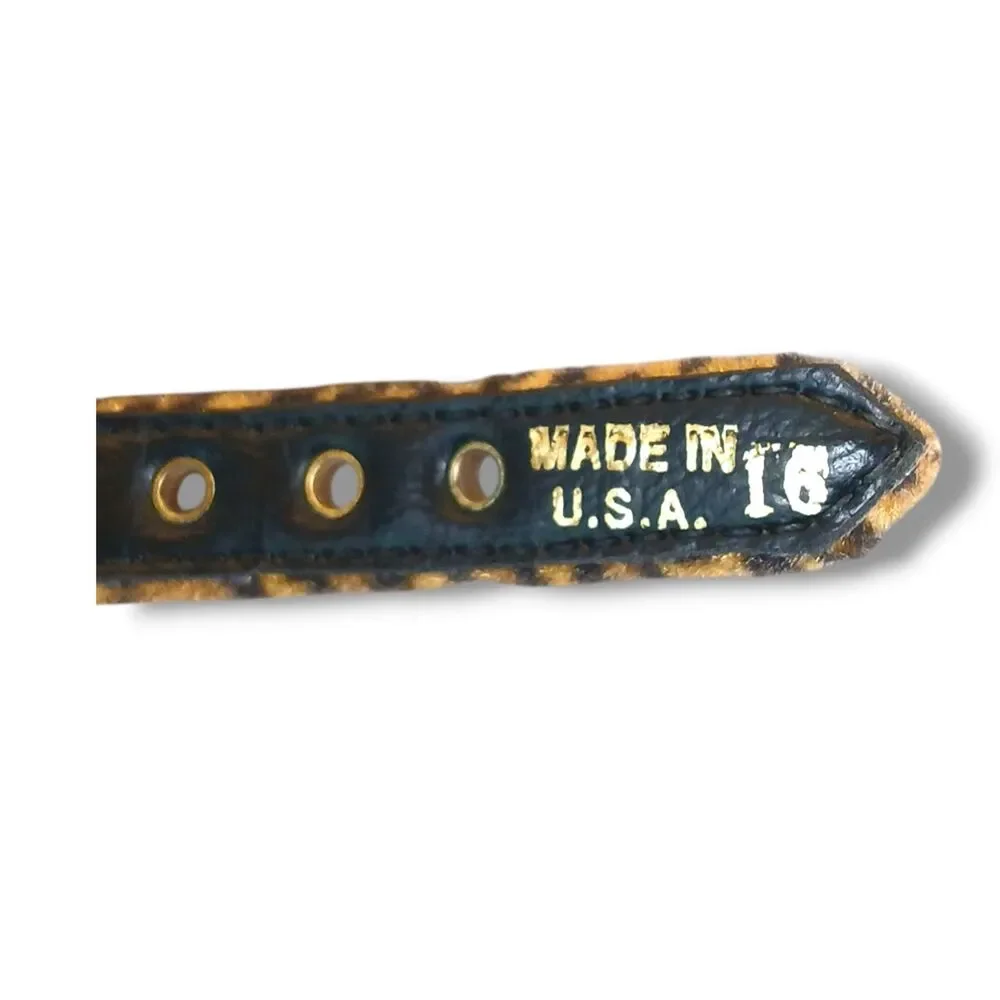 Brown Cheetah Print Cat Collar Small Adjustable Fuzzy Felt Brass Hardware 16 In